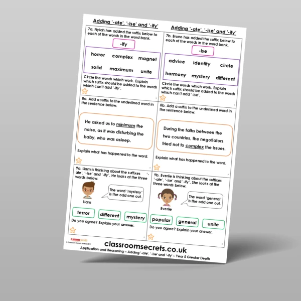 An image of the Adding '-ate', '-ise' and '-ify' Application and Reasoning Resource