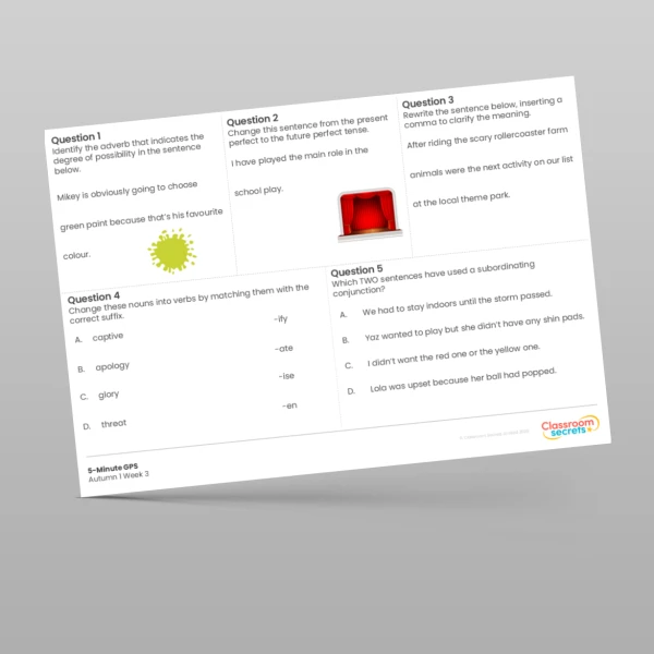 An image of the 5-Minute GPS Autumn 1 Week 3 Resource