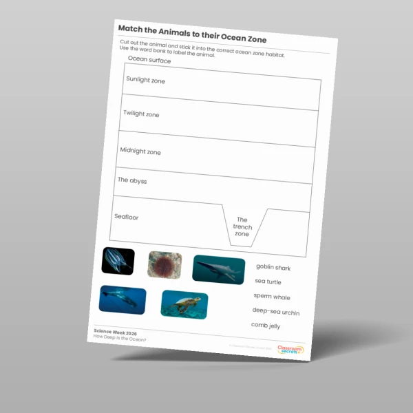 An image of the Science Week: Match the Animals to their Ocean Zone Worksheet Resource
