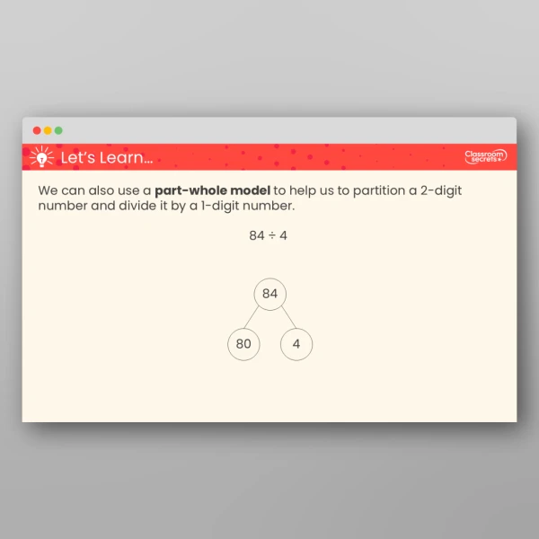 An image of the Divide a 2-Digit Number by a 1-Digit Number - No Exchange Teaching PPT Resource