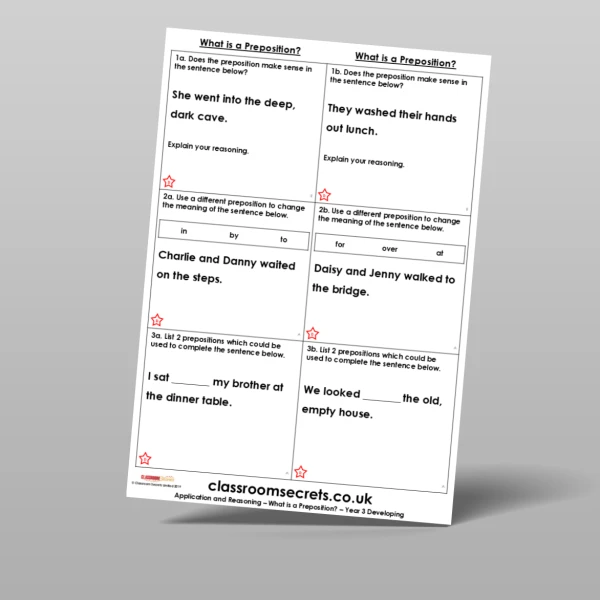 An image of the What is a Preposition? Application and Reasoning Resource