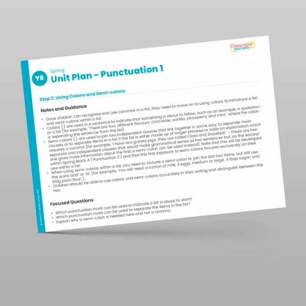 An image of the Punctuation 1 Unit Plan Resource