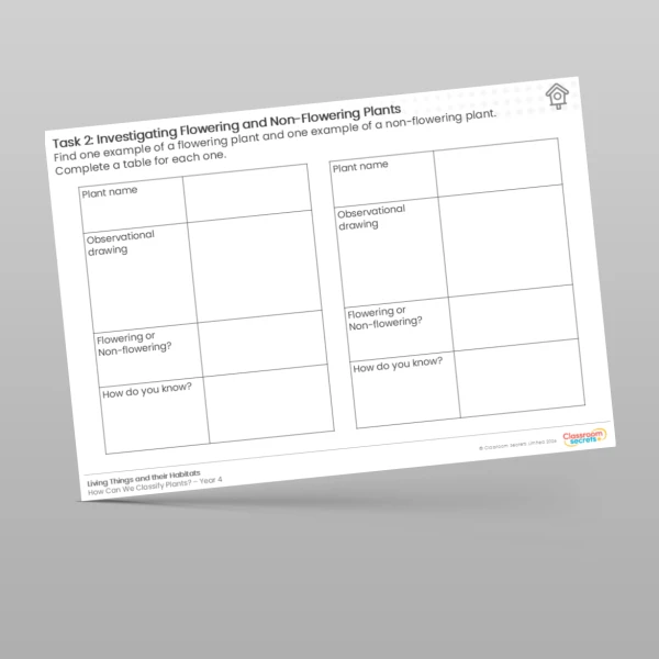 An image of the Lesson 5: Investigating Flowering and Non-Flowering Plants Worksheet Resource