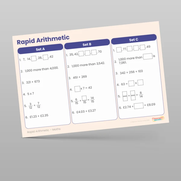 An image of the Spring 2 Week 1 Rapid Arithmetic Resource