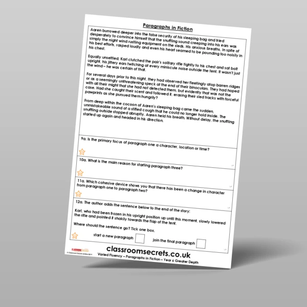 An image of the Paragraphs in Fiction Varied Fluency Resource
