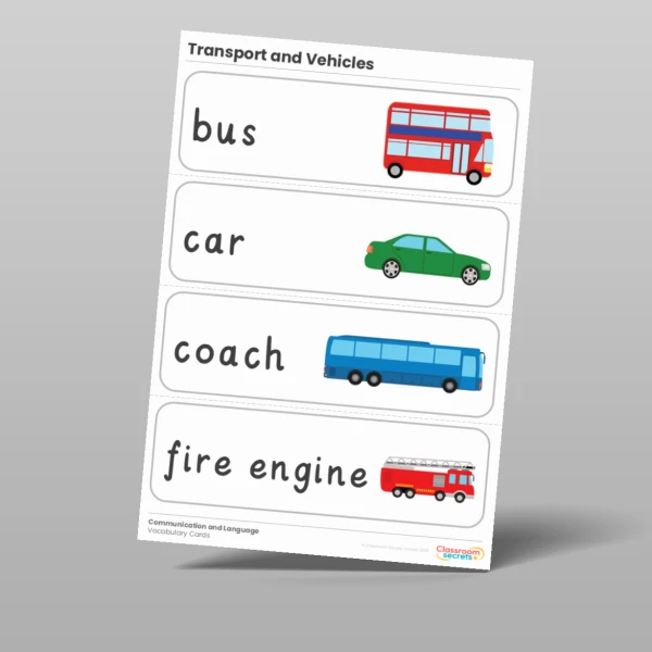 An image of the Transport and Vehicles Vocabulary Cards Resource