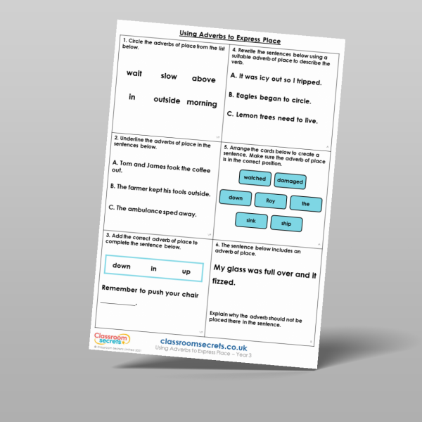 Year 3 Using Adverbs To Express Place Mixed Activity Resource ...