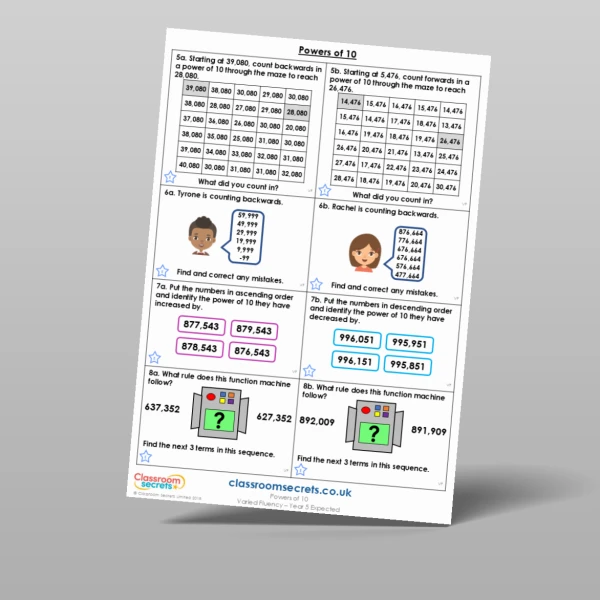 An image of the Powers of 10 Varied Fluency Resource
