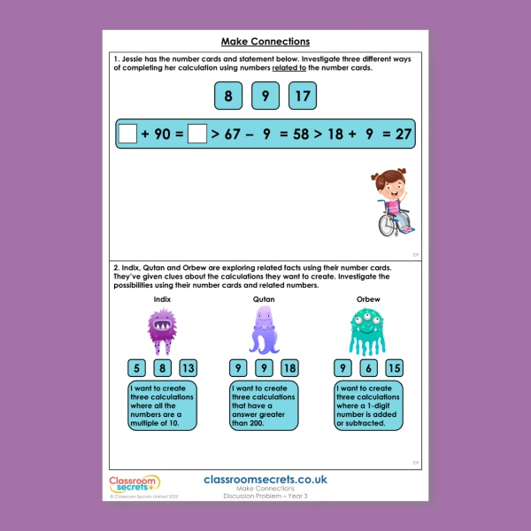 Year 3 Make Connections Addition and Subtraction Deeper Reasoning Discussion Problem