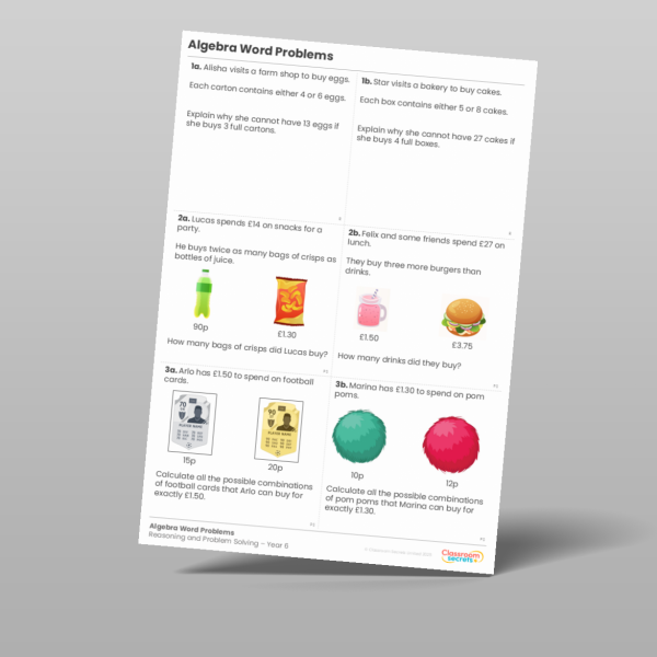 Year 6 Algebra Word Problems Reasoning And Problem Solving Resource ...