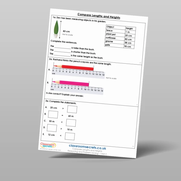 An image of the Compare Lengths and Heights Reasoning and Problem Solving Resource