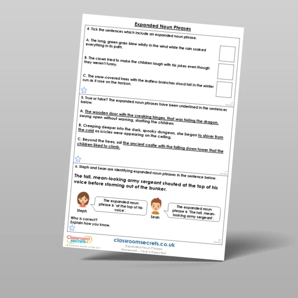 An image of the Expanded Noun Phrases Homework Resource