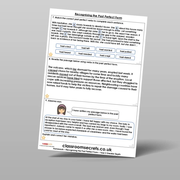 An image of the Recognising the Past Perfect Form Homework Resource