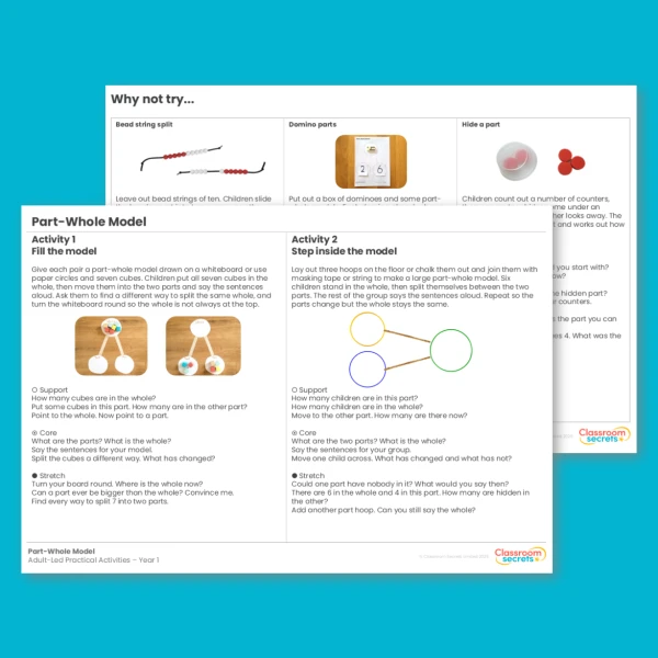 Year 1 Part Whole Model Addition and Subtraction within 10 Adult Led Practical Activities