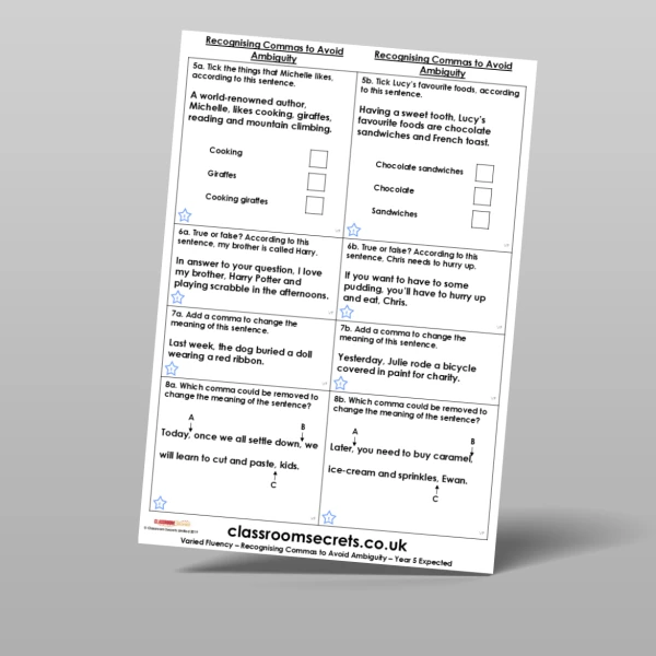 An image of the Recognising Commas to Avoid Ambiguity Varied Fluency Resource