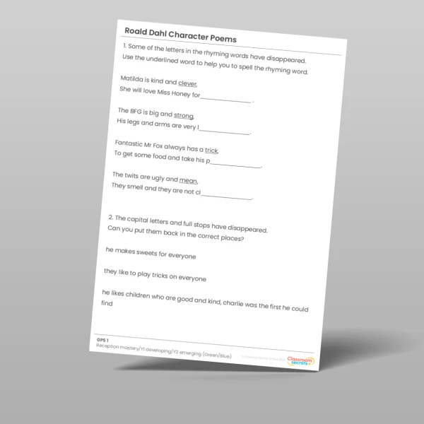 An image of the Roald Dahl Character Poems Blue Green Guided Reading Pack Resource