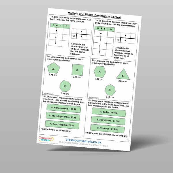 Year 6 Multiply And Divide Decimals In Context Varied Fluency Resource ...