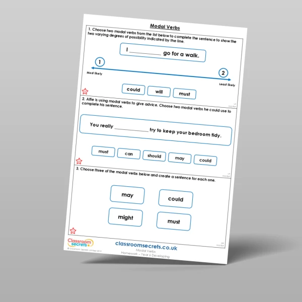 An image of the Modal Verbs Homework Resource