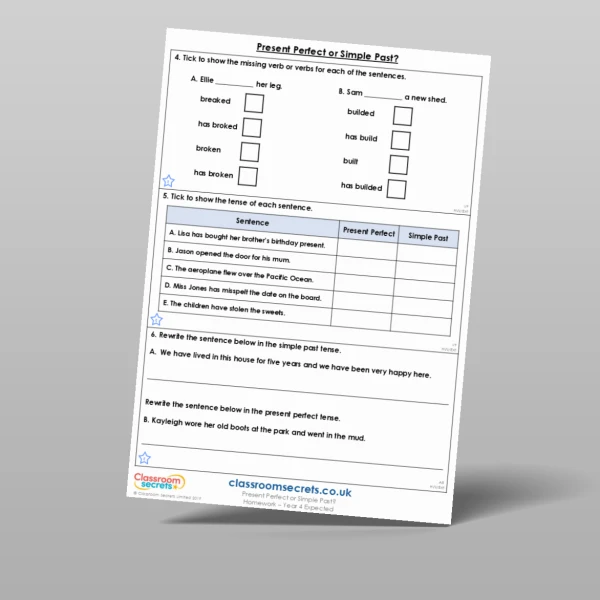 An image of the Present Perfect or Simple Past? Homework Resource
