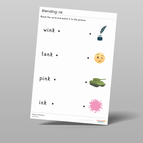 An image of the Phonics Blending Activities: nk Resource