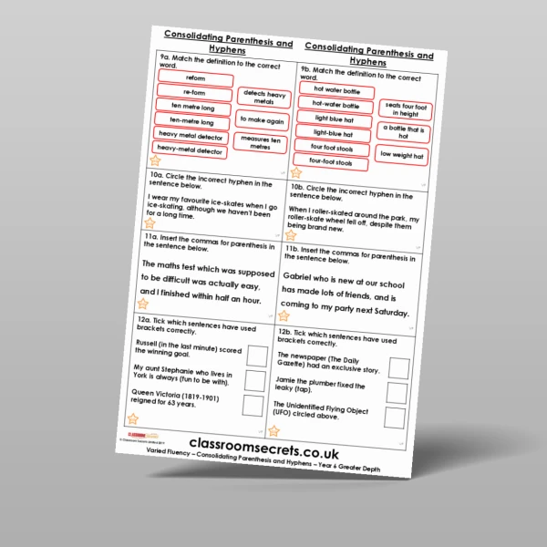An image of the Consolidating Parenthesis and Hyphens Varied Fluency Resource
