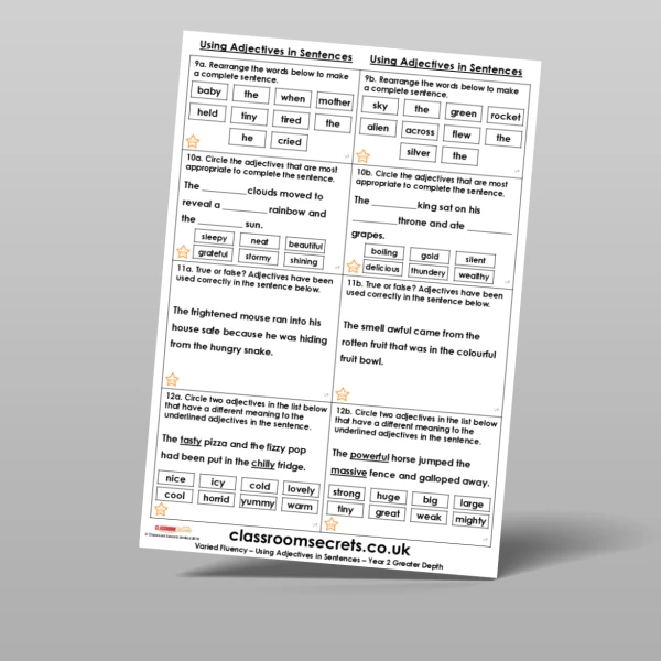 An image of the Using Adjectives in Sentences Varied Fluency Resource