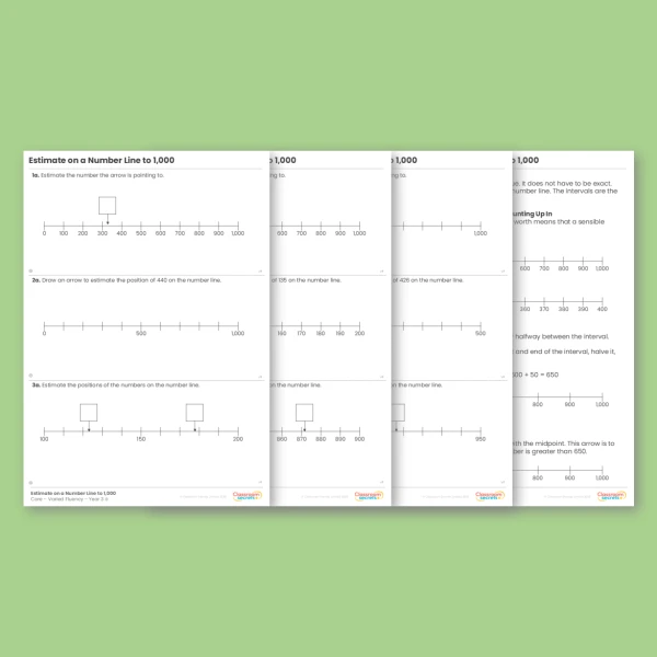 Year 3 Estimate on a Number Line to 1,000 Place Value Varied Fluency