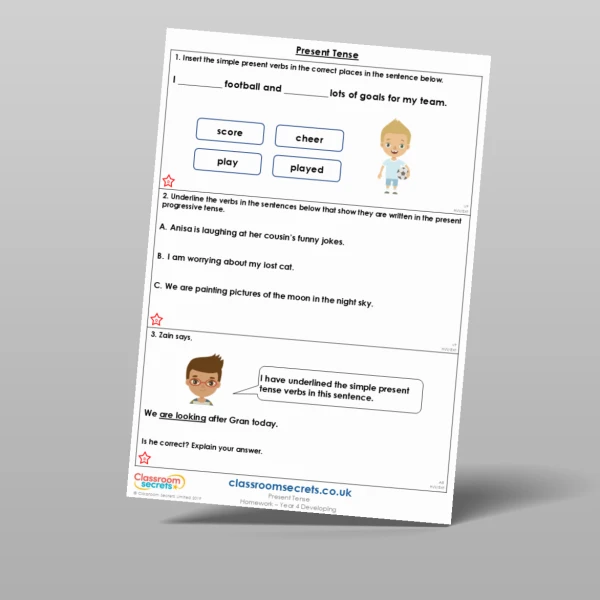 An image of the Present Tense Homework Resource