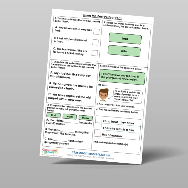An image of the Using the Past Perfect Form Prior Learning Resource