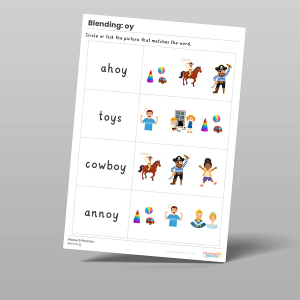 An image of the Phonics Blending Activities: oy Resource