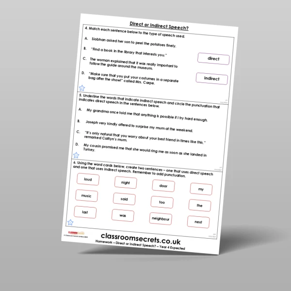 An image of the Direct or Indirect Speech? Homework Resource