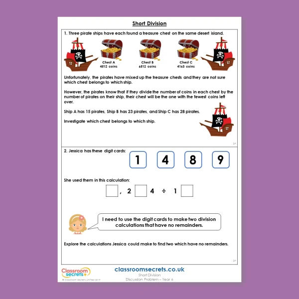 Year 6 Short Division Addition, Subtraction, Multiplication and Division Deeper Reasoning Discussion Problem