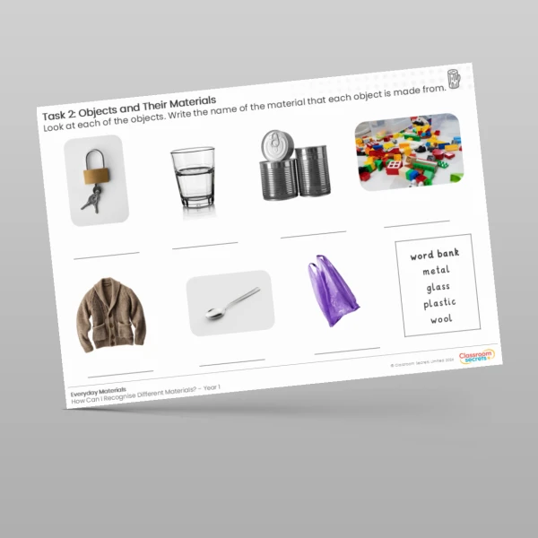 An image of the Lesson 1: Objects and Their Materials Worksheet Resource