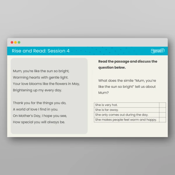 An image of the Rise and Read Mother's Day Resource