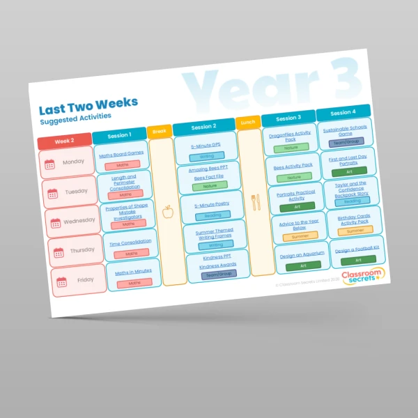 An image of the Free Last Two Weeks of Summer Timetable Resource