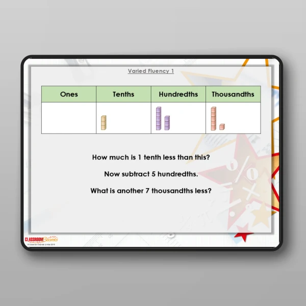 An image of the Subtracting Decimals within 1 Modelling PPT Resource