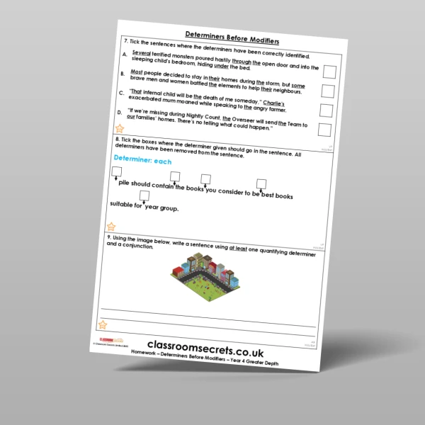 An image of the Determiners Before Modifiers Homework Resource