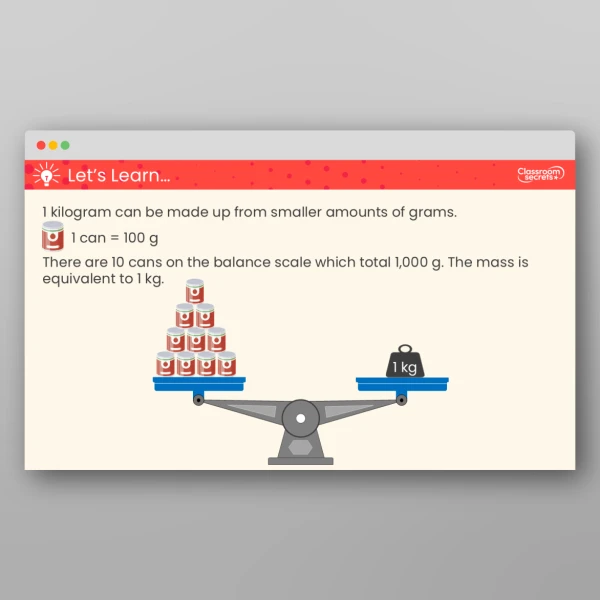 An image of the Equivalent Masses (Kilograms and Grams) Teaching PPT Resource