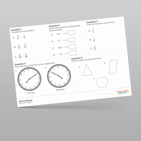 An image of the Summer 1 Week 6 Maths in Minutes Resource