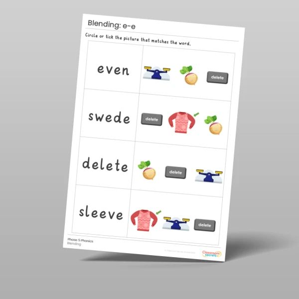 An image of the Phonics Blending Activities: e-e Resource