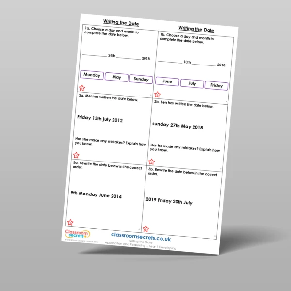 An image of the Writing the Date Application and Reasoning Resource