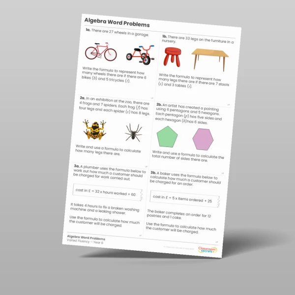 An image of the Algebra Word Problems Varied Fluency Resource