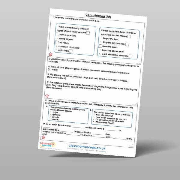 An image of the Consolidating Lists Homework Resource