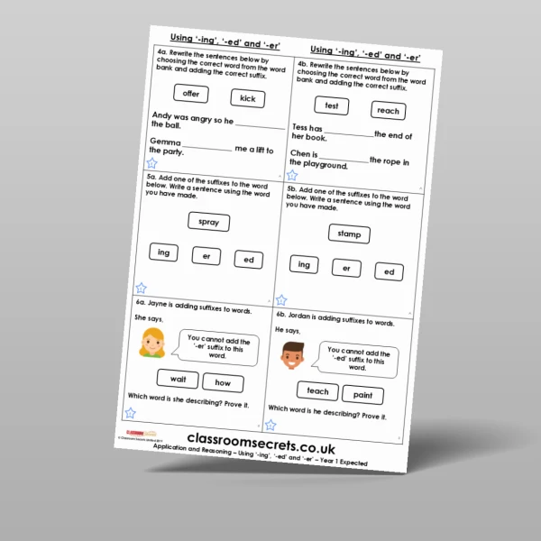 An image of the Using '-ing', '-ed' and '-er' Application and Reasoning Resource