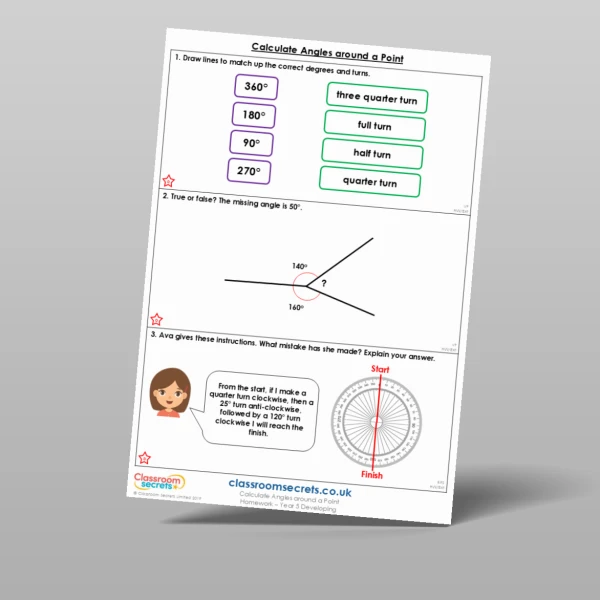 An image of the Calculate Angles around a Point Homework Resource