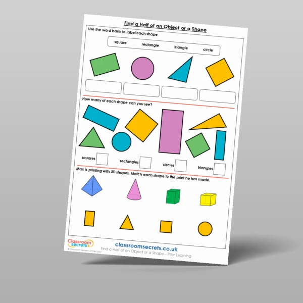 An image of the Find a Half of an Object or a Shape Prior Learning Resource