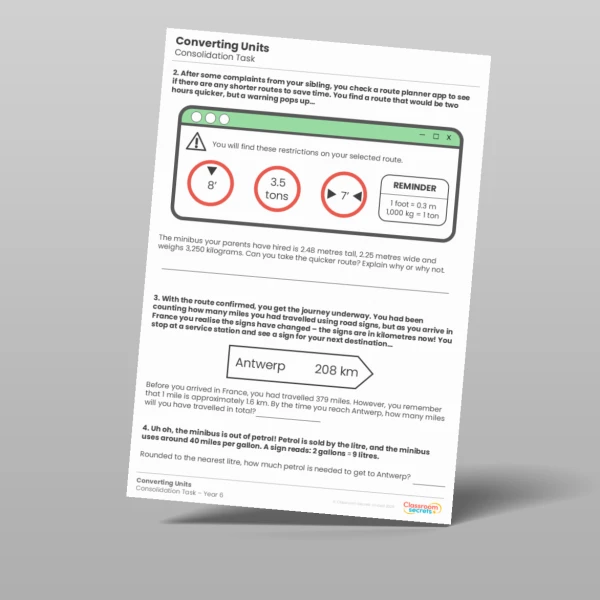 An image of the Converting Units Consolidation Task Resource