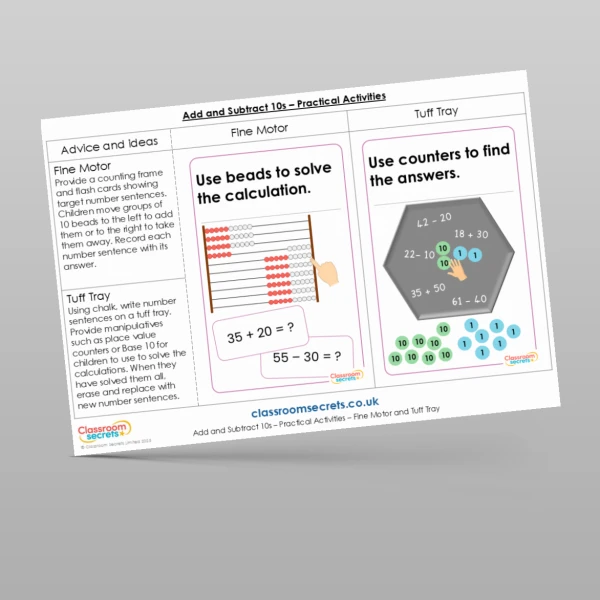 An image of the Add and Subtract 10s Practical Activities Resource