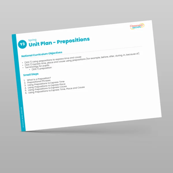 An image of the Prepositions Unit Plan Resource