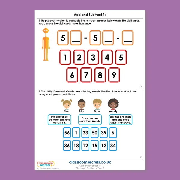 Year 2 Add and Subtract 1s Addition and Subtraction Deeper Reasoning Discussion Problem